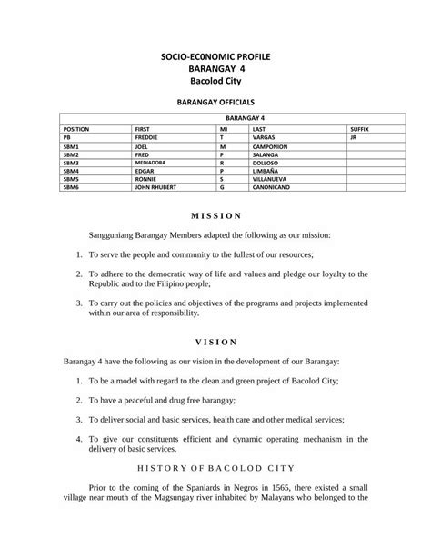 SOCIO ECONOMIC PROFILE BARANGAY VILLAMONTE BACOLOD CITY.